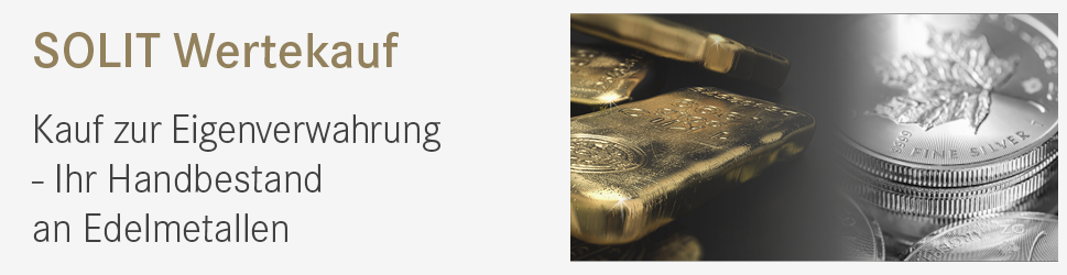SOLIT Wertekauf, Kauf zur Eigenverwahrung – Ihr Handbestand an Edelmetallen – Goldbarren und Silbermünzen mit Ahornblatt 